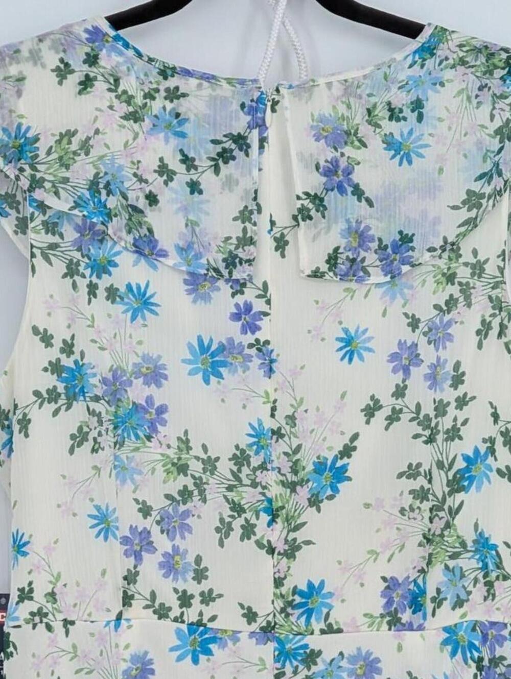 NEW Chaps Ralph Lauren $79 Size 12 White Blue Green Teal Floral Faux Wrap Dress - Picture 8 of 16
